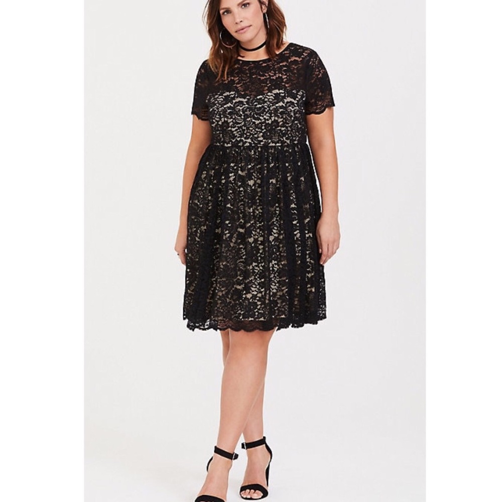 Torrid Black Lace Illusion Skater Style Dress